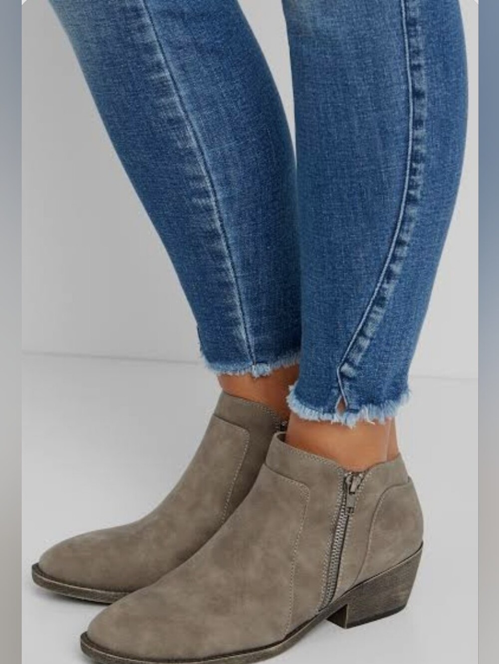 Maurices Gray Taupe Suede Ankle Booties with Side Zipper